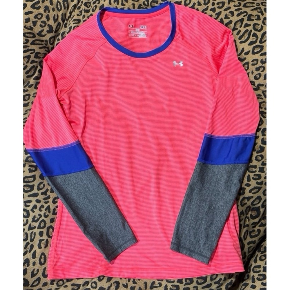 Under Armour HeatGear Women's Orange Stripe Longsleeve Fitted Active Top, Small‎